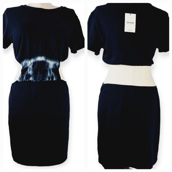 LNA Clothing SZ M Cotton Black Short Sleeve Dress Tie Dye Waist Open Back NWT - Picture 3 of 8